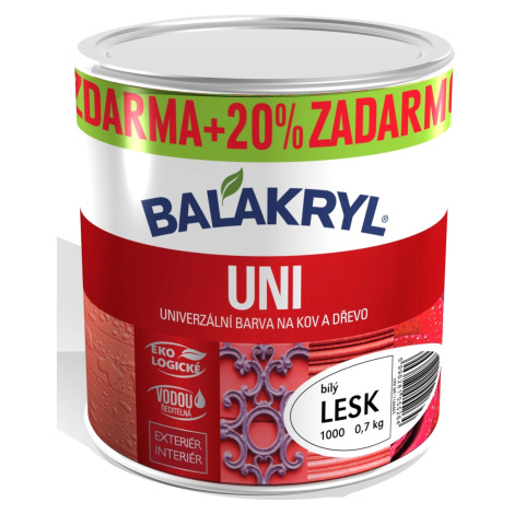 BALAKRYL Univerzální barva na kov a dřevo UNI LESK 1000 bílá 0,7 kg + 20 %