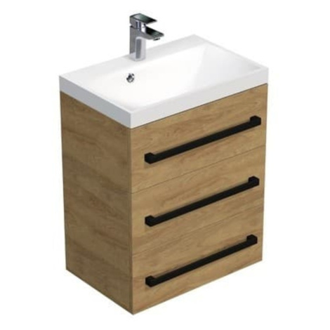 Koupelnová skříňka s černou úchytkou a umyvadlem SAT Cube Way 60x47,5x40 cm dub Hickory mat CUBE