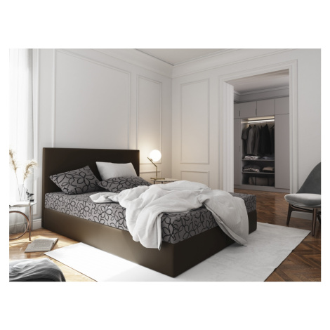 Čalouněná postel CESMIN 160x200 cm, šedá se vzorem/hnědá