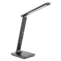 Solight LED stolní lampička s displayem, 9W, volba teploty světla, kůže, černá
