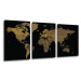 Impresi Obraz Mapa světa černo zlatá - 150 x 70 cm (3 dílný)