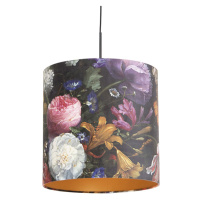 Závěsná lampa s velurovými odstíny květin se zlatem 40 cm - Combi
