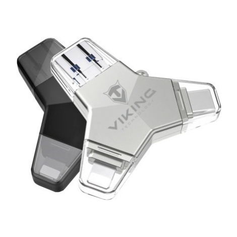 Viking USB Flash disk 3.0 4v1 s koncovkou Lightning/Micro USB/USB/USB-C, 128 GB, černá