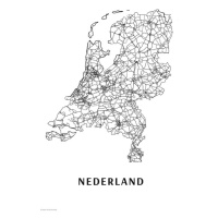Mapa Nederland black & white, (26.7 x 40 cm)