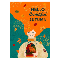 Ilustrace Autumn illustration with cute woman. Vector design, Nadezda_Grapes, 30 × 40 cm