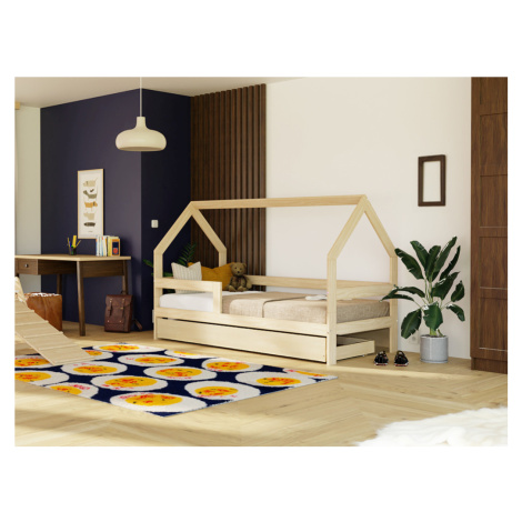 Benlemi Dětská dřevěná postel domeček SAFE 3v1 se zábranou a úložným šuplíkem Zvolte barvu: Past