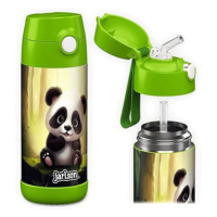 Jarlson Dětská nerezová termoláhev s brčkem CHARLI Panda 350 ml