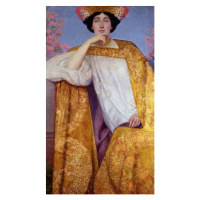 Obrazová reprodukce Portrait of a Woman in a Golden Dress, Klimt, Gustav, 22.2 × 40 cm