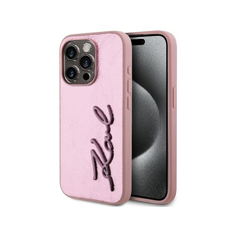 Karl Lagerfeld Wrinkled PU Signature Logo Zadní Kryt pro iPhone 15 Pro Max Pink