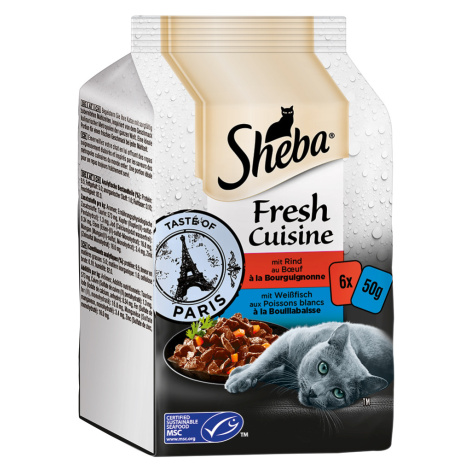 Výhodné balení Sheba Fresh Cuisine Taste of Paris 36 x 50 g - hovězí & bílé ryby