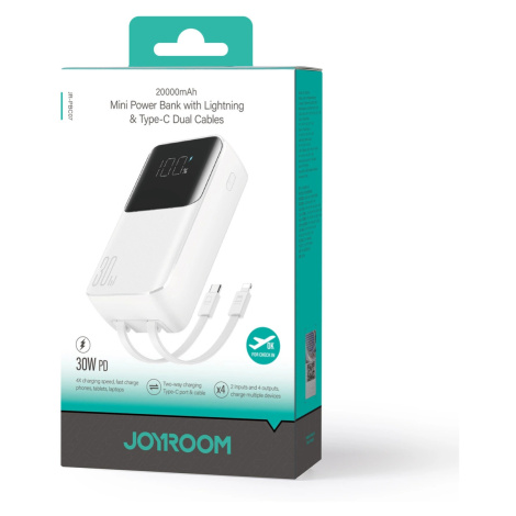 Joyroom mini powerbank JR-PBC07 20000mAh 30W s kabely USB-C a Lightning - bílá