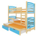 ArtAdrk Dětská patrová postel s přistýlkou SORIA Barva: Borovice / modrá