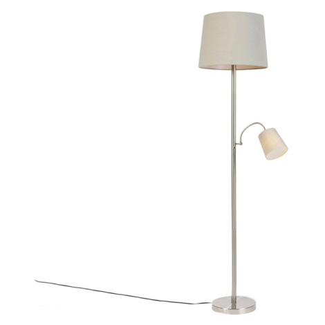 Klasická stojací lampa ocelová s šedým kloboukem a lampičkou na čtení - Retro QAZQA