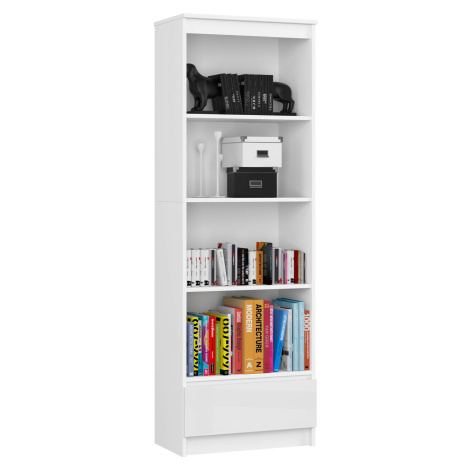 Ak furniture Kancelářský regál Rexa 60 cm 1 šuplík a 4 police bílý lesk