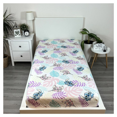 Jerry Fabrics Bavlněné prostěradlo Lilo and Stitch "Leaves"