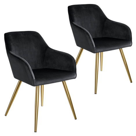 tectake 403998 2x židle marilyn sametový vzhled zlatá - černá/zlatá - černá/zlatá