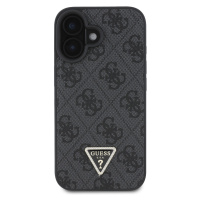 Zadní kryt Guess PU 4G Strass Triangle Metal Logo pro Apple iPhone 16, černá