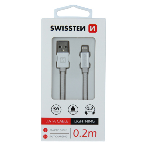 Datový kabel Swissten Textile USB/Lightning, 0,2m, stříbrný