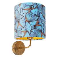 Vintage nástěnná lampa zlatá s odstínem sametového motýla - Matt