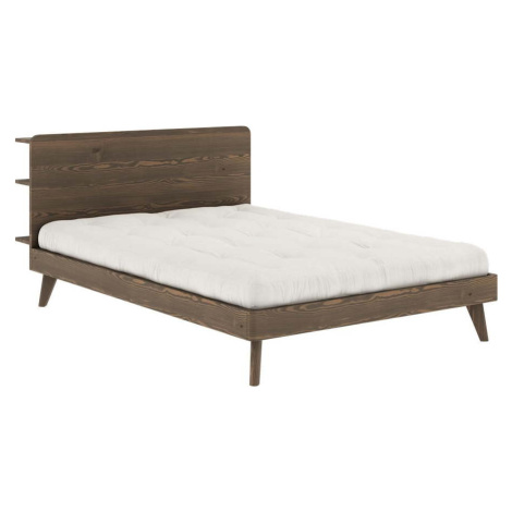 Hnědá dvoulůžková postel z borovicového dřeva s roštem 160x200 cm Retreat – Karup Design