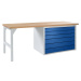 Dílenský stůl, stavebnicový systém, 6 velkých zásuvek, šířka 2000 mm, modrá