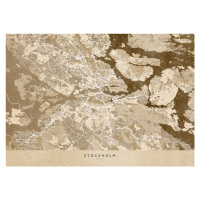 Mapa Sepia vintage map of Stockholm, Blursbyai, (40 x 30 cm)