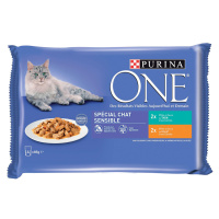 PURINA ONE 4 x 85 g - Sensitive kuřecí a tuňák