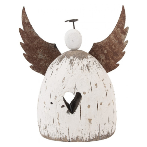 Dřevěná dekorace anděl s otvorem ve tvaru srdce L Celpas – 19x6x21 cm Clayre & Eef