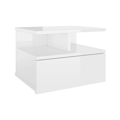 Nástěnný noční stolek bílý vysoký lesk 40x31x27 cm dřevotříska SHUMEE