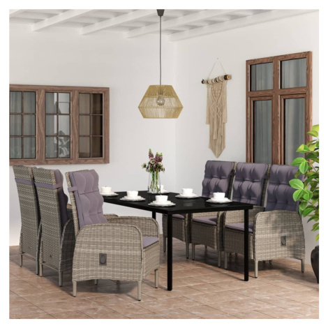 vidaXL 7dílný zahradní jídelní set s poduškami šedý a černý