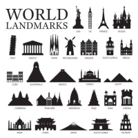 Ilustrace World Countries Landmarks Silhouette Set, MuchMania, 40 × 40 cm