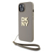 Zaní kryt DKNY PU Leather Stack Logo Wrist Strap pro Apple iPhone 15, béžová