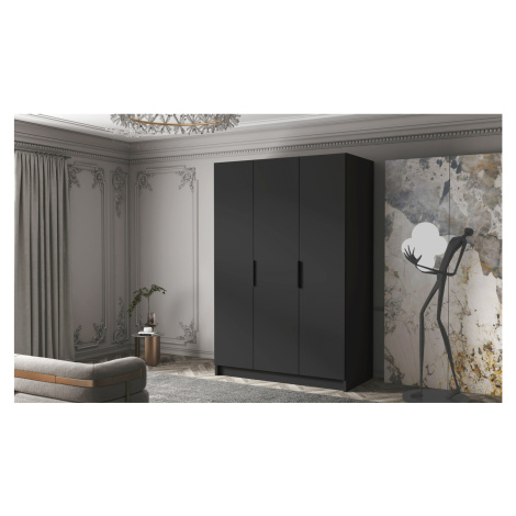 Šatní skříň CALPE 150 I - černá/černé úchytky ankon