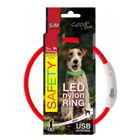 LED svítící obojek z nylonu červený 45cm Dog Fantasy