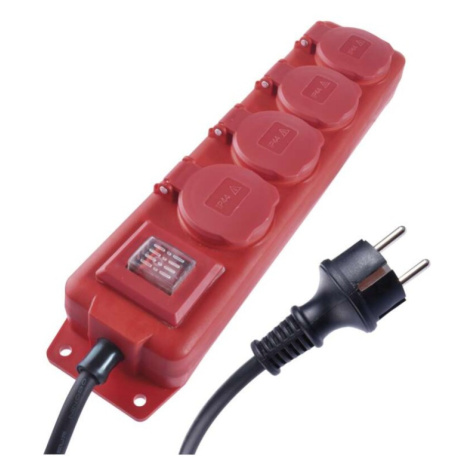 Prodlužovací kabel 3 m / 4 zásuvky / s vypínačem / černo-červený / guma-neopren / 1,5 mm2 EMOS
