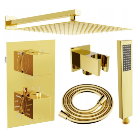 MEXEN/S Cube DR02 podomítkový sprchový SET + slim sprcha 25 cm, zlatý 77502DR0225-50