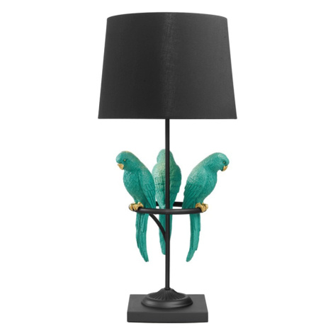 Estila Designová stolní lampa Macaw v černé barvě se třemi tyrkysovými figurami papoušků 75 cm
