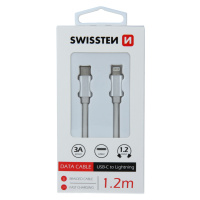 Datový kabel Swissten Textile USB-C/Lightning, 1,2m, stříbrný