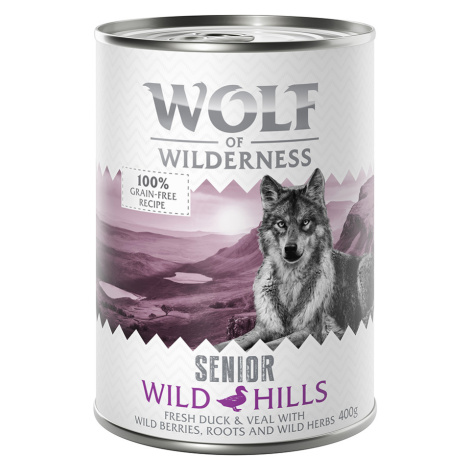Wolf of Wilderness konzervy, 12 x 400 g - 10 + 2 zdarma - Wild Hills - kachní & telecí