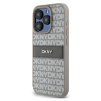 Zadní kryt DKNY PU Leather Repeat Pattern Tonal Stripe pro Apple iPhone 15 Pro, béžová