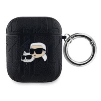 Pouzdro Karl Lagerfeld PU Embossed Choupette Heads pro AirPods 1/2, černá