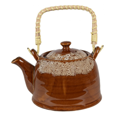 Hnědá keramická konvice na čaj se sítkem a bílou glazurou – 750 ml Clayre & Eef
