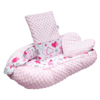 NEW BABY - Luxusní hnízdečko s polštářkem a peřinkou z Minky růžová srdíčka
