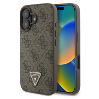 Guess PU 4G Strass Triangle Metal Logo kryt pro iPhone 16 hnědý