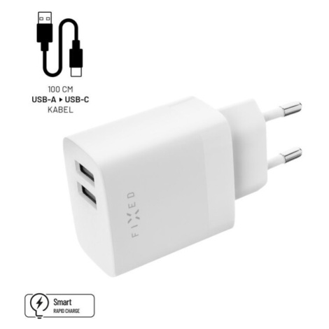 FIXED nabíječka s USB-A/USB-C kabelem, 1 m, 17W, bílá