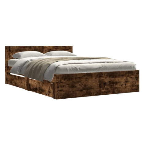 vidaXL Rám postele s čelem kouřový dub 120 x 200 cm kompozitní dřevo