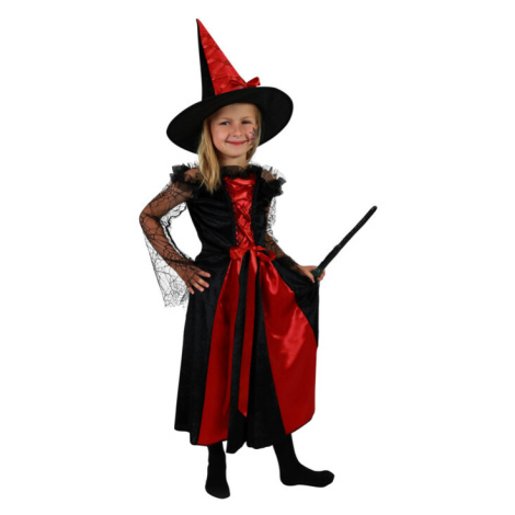 RAPPA - Dětský kostým čarodějnice černo-červená s kloboukem (S) e-obal