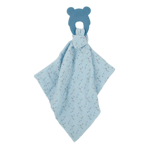 Nattou Kousátko silikonové bez BPA s bavlněnou dečkou 28 x 28 cm blue