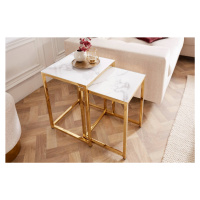 LuxD Sada odkládacích stolků Latrisha 40 cm bílo-zlatá - vzor mramor