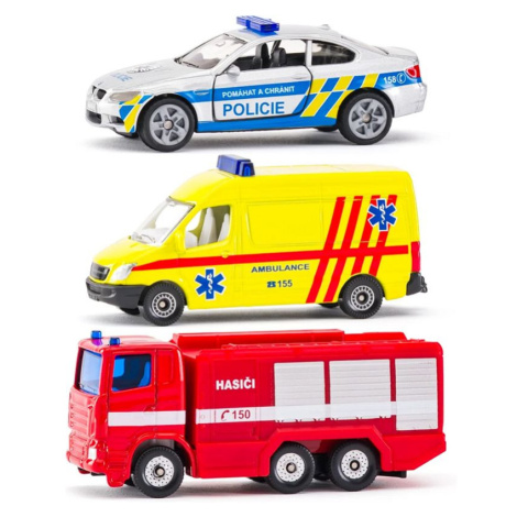 SIKU kovový model - Set 3ks, Auto policie, hasičů a ambulance česká verze